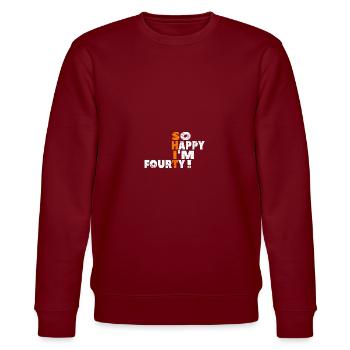 So Happy I'm Fourty! On the occasion of his 40th birthday - Stanley/Stella CHANGER Unisex Organic Sweatshirt - burgundy - Front - Nik (191cm) & Marisol (170cm)
