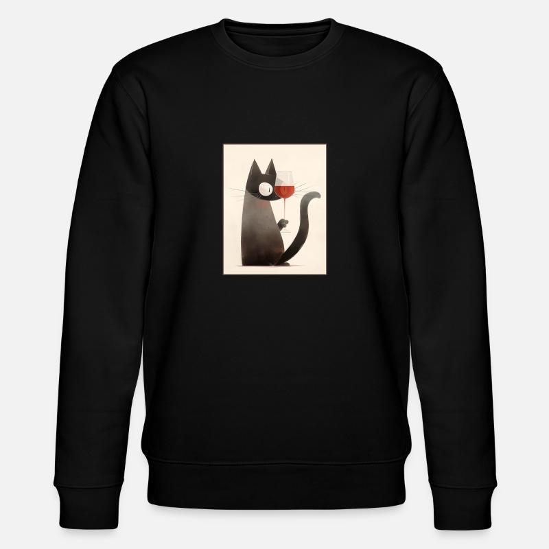 Katze mit Weinglas - Stanley/Stella Unisex Bio-Sweatshirt CHANGER  - Schwarz