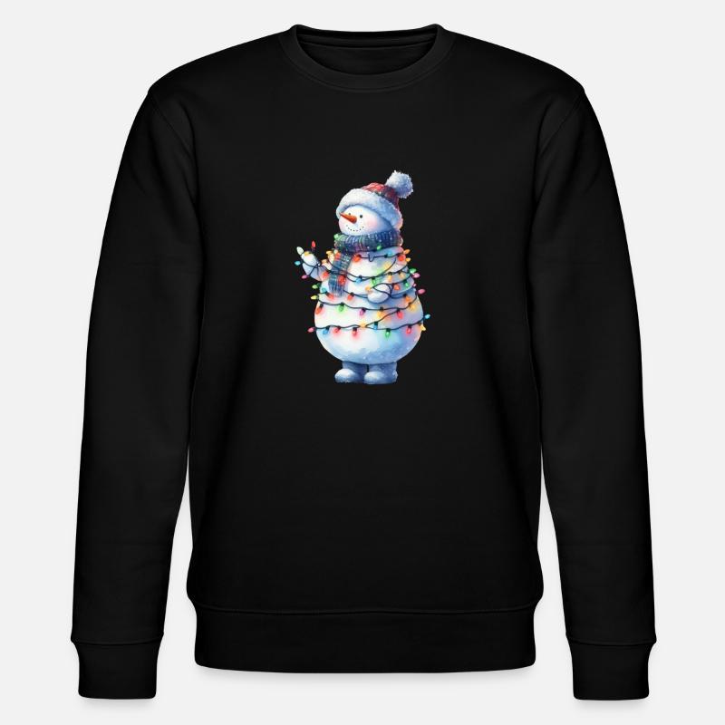 Niedlicher Schneemann mit Lichterkette - Stanley/Stella Unisex Bio-Sweatshirt CHANGER  - Schwarz