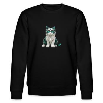 Geburtsstein-Katze Mai - Stanley/Stella Unisex Bio-Sweatshirt CHANGER  - Schwarz - Vorne - Nik (191cm) & Marisol (170cm)