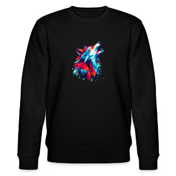 Geometric Wolf: Bunter Origami-Kunstdruck - Stanley/Stella Unisex Bio-Sweatshirt CHANGER  - Schwarz - Vorne - Nik (191cm) & Marisol (170cm)