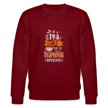 Teeliebhaber Erholung Teekanne - Stanley/Stella Unisex Bio-Sweatshirt CHANGER  - Burgunderrot - Vorne - Nik (191cm) & Marisol (170cm)