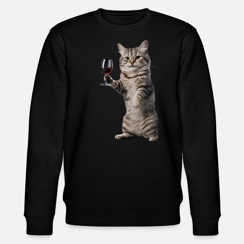 Katze Wein - Stanley/Stella Unisex Bio-Sweatshirt CHANGER  - Schwarz