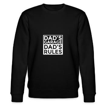 Dad's Garage Dad's Rules Geschenkidee Vater Cool - Stanley/Stella Unisex Bio-Sweatshirt CHANGER  - Schwarz - Vorne - Nik (191cm) & Marisol (170cm)