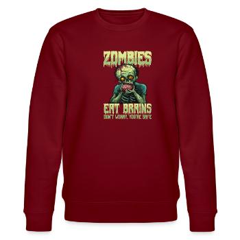 Zombie Halloween Zombies Eat Brains - Stanley/Stella Unisex Bio-Sweatshirt CHANGER  - Burgunderrot - Vorne - Nik (191cm) & Marisol (170cm)