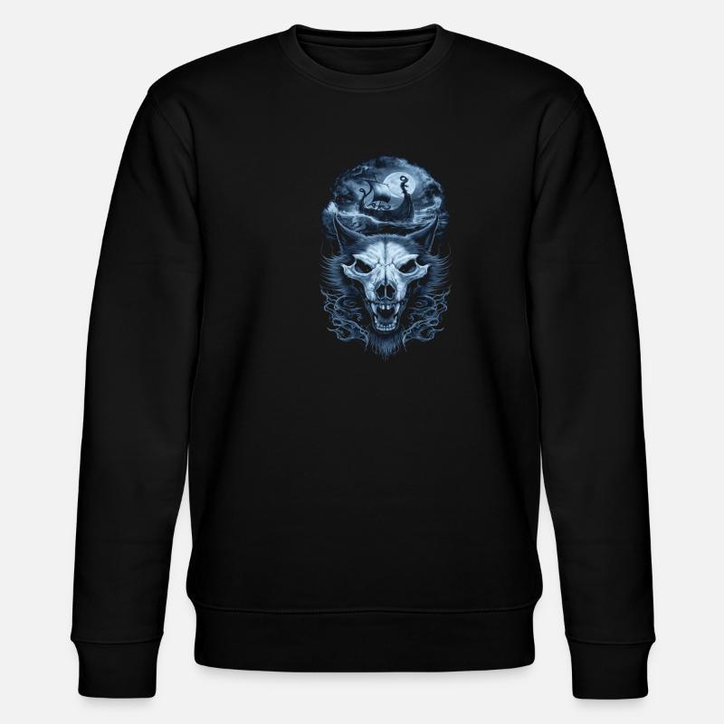 Wikinger – Wölfe & Schiff im Mondlicht - Stanley/Stella Unisex Bio-Sweatshirt CHANGER  - Schwarz