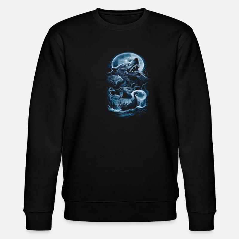 Wikinger – Wölfe & Schiff im Mondlicht - Stanley/Stella Unisex Bio-Sweatshirt CHANGER  - Schwarz