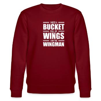 Bucket Wings Wingman Junk Food Buffalo Wings Love - Stanley/Stella CHANGER Unisex Organic Sweatshirt - burgundy - Front - Nik (191cm) & Marisol (170cm)