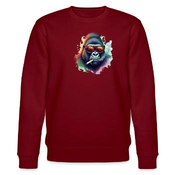 Gorilla mit Sonnenbrille Tier Motiv Kunst Hasen - Stanley/Stella Unisex Bio-Sweatshirt CHANGER  - Burgunderrot - Vorne - Nik (191cm) & Marisol (170cm)