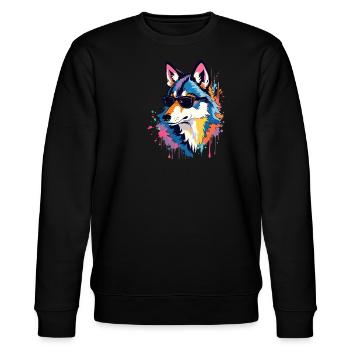 Wolf Kunst Kunstwerk Pop Art Wolfs - Stanley/Stella Unisex Bio-Sweatshirt CHANGER  - Schwarz - Vorne - Nik (191cm) & Marisol (170cm)