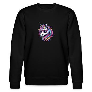 Cool unicorn with sunglasses - Stanley/Stella CHANGER Unisex Organic Sweatshirt - black - Front - Nik (191cm) & Marisol (170cm)