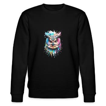 eule,graffiti,malerei,bunt, Aquarell - Stanley/Stella Unisex Bio-Sweatshirt CHANGER  - Schwarz - Vorne - Nik (191cm) & Marisol (170cm)