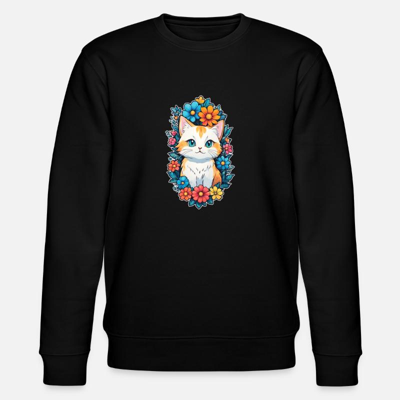 chat et fleur aquarelle - Sweat bio CHANGER Stanley/Stella Unisexe - noir
