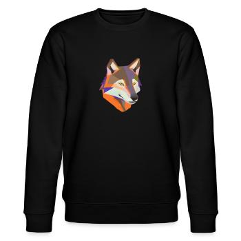 Low Poly Motiv Wolf - "Vibrant Wolf's Gaze" - Stanley/Stella Unisex Bio-Sweatshirt CHANGER  - Schwarz - Vorne - Nik (191cm) & Marisol (170cm)