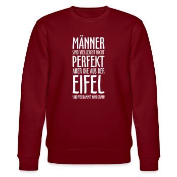 Die Männer aus der Eifel (Weiß) Eifeler Jungs - Stanley/Stella Unisex Bio-Sweatshirt CHANGER  - Burgunderrot - Vorne - Nik (191cm) & Marisol (170cm)