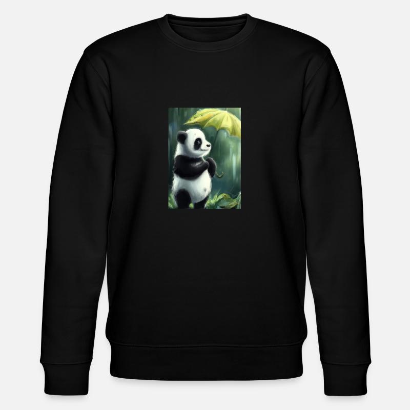 Panda mit Blattschirm - Stanley/Stella Unisex Bio-Sweatshirt CHANGER  - Schwarz