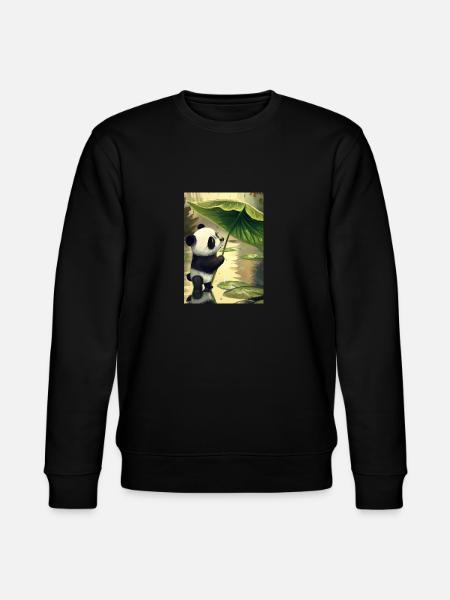 Panda mit Blattschirm - Stanley/Stella Unisex Bio-Sweatshirt CHANGER - Schwarz