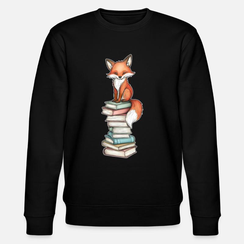 Fox on stack of books - Stanley/Stella CHANGER Unisex Organic Sweatshirt - black