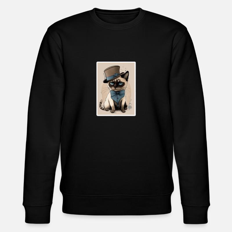 Katze mit Hut - Stanley/Stella Unisex Bio-Sweatshirt CHANGER  - Schwarz
