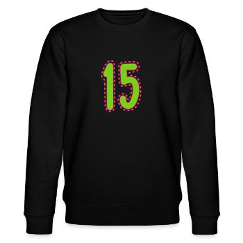 15. 15 JAHRE. 15. JAHRESTAG. 15-JÄHRIGES JUBILÄUM. - Stanley/Stella Unisex Bio-Sweatshirt CHANGER  - Schwarz - Vorne - Nik (191cm) & Marisol (170cm)