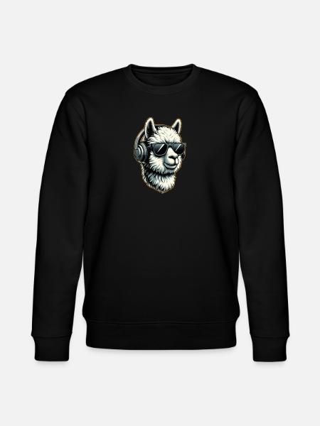 Alpaka Lama mit Kopfhörern und Sonnenbrille - Stanley/Stella Unisex Bio-Sweatshirt CHANGER - Schwarz