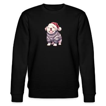 Christmas Motif with Cute American Bulldog - Stanley/Stella CHANGER Unisex Organic Sweatshirt - black - Front - Nik (191cm) & Marisol (170cm)