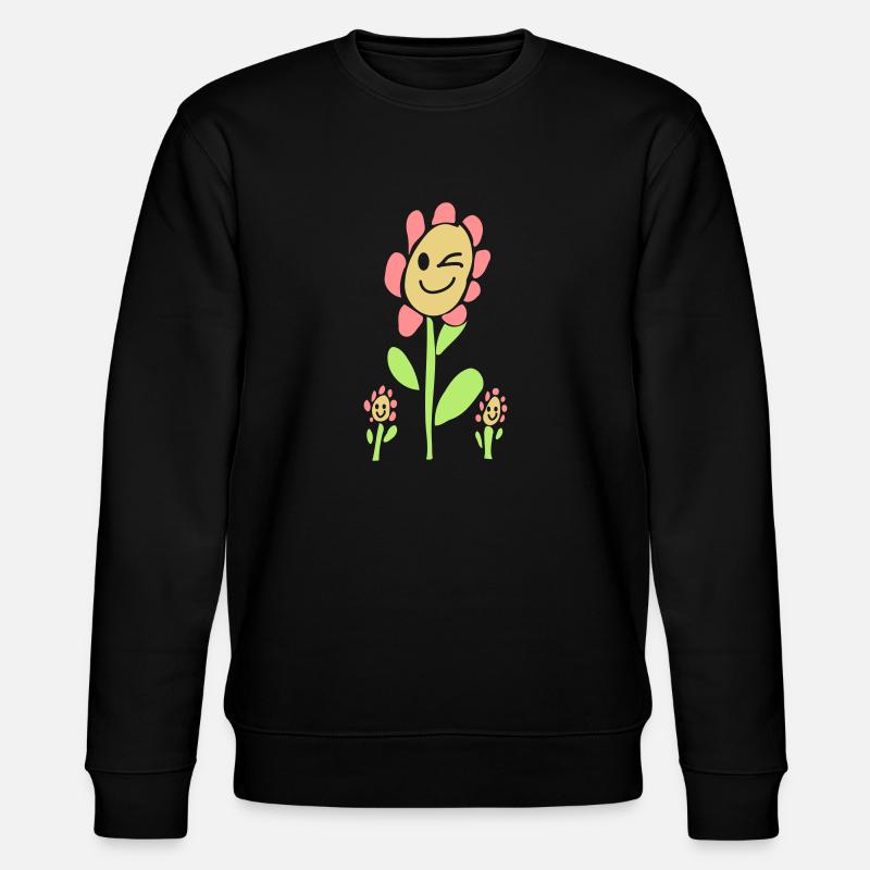 Blume mit fröhlichem Gesicht - Stanley/Stella Unisex Bio-Sweatshirt CHANGER  - Schwarz