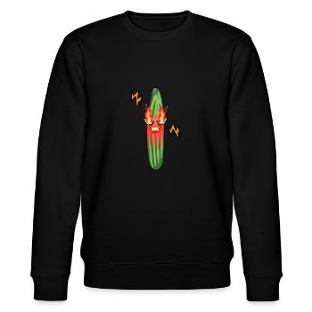 Wütende Gurke, Gurke, Feuer, Blitz - Stanley/Stella Unisex Bio-Sweatshirt CHANGER  - Schwarz - Vorne - Nik (191cm) & Marisol (170cm)