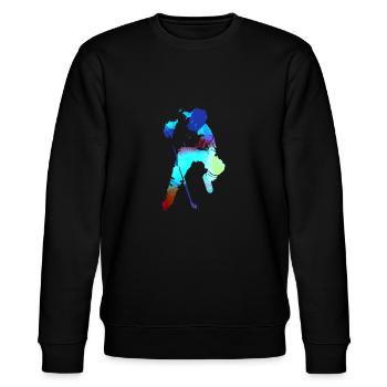 Eishockey, Hockey, Graffi, bunt - Stanley/Stella Unisex Bio-Sweatshirt CHANGER  - Schwarz - Vorne - Nik (191cm) & Marisol (170cm)