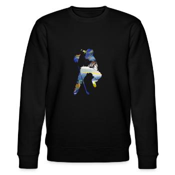 Eishockey, Hockey, Graffi, bunt - Stanley/Stella Unisex Bio-Sweatshirt CHANGER  - Schwarz - Vorne - Nik (191cm) & Marisol (170cm)