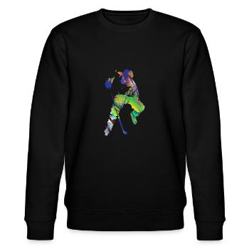 Eishockey, Hockey, Graffi, bunt - Stanley/Stella Unisex Bio-Sweatshirt CHANGER  - Schwarz - Vorne - Nik (191cm) & Marisol (170cm)