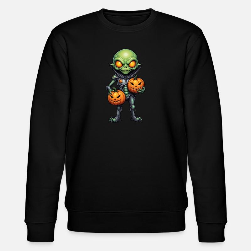 Alien mit Kürbisköpfen Halloween - Stanley/Stella Unisex Bio-Sweatshirt CHANGER - Schwarz