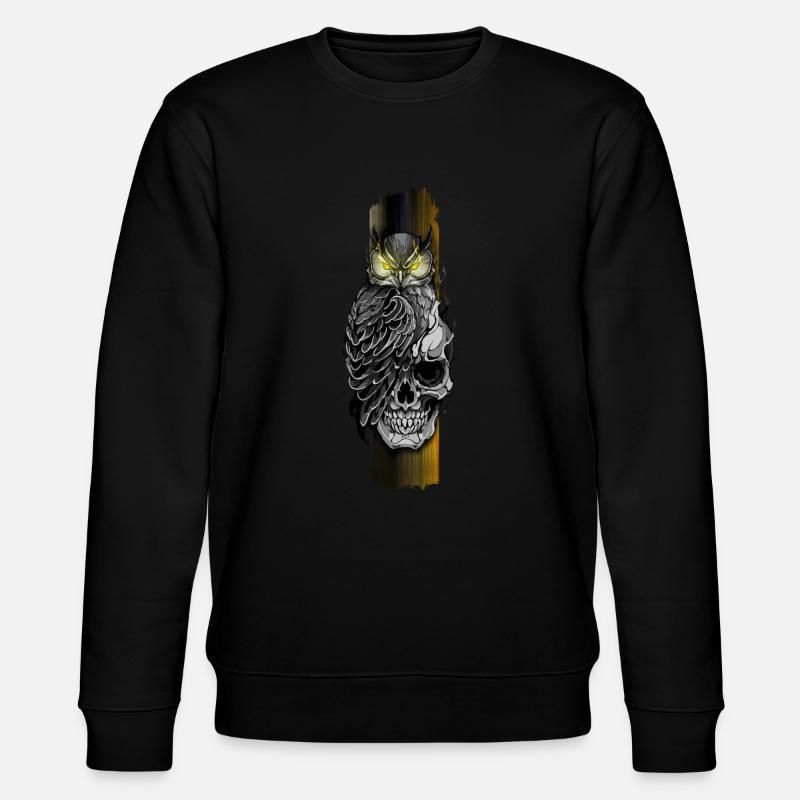 Owl Perched on Skull - Stanley/Stella CHANGER Unisex Organic Sweatshirt - black