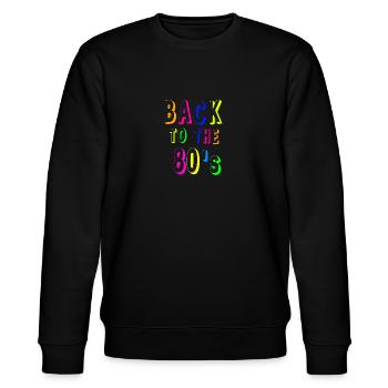 "Back to the 80's " Zurück in die 80'er Jahre - Stanley/Stella Unisex Bio-Sweatshirt CHANGER  - Schwarz - Vorne - Nik (191cm) & Marisol (170cm)