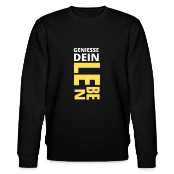 geniesse dein Leben - Stanley/Stella Unisex Bio-Sweatshirt CHANGER  - Schwarz - Vorne - Nik (191cm) & Marisol (170cm)