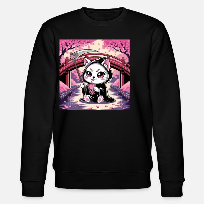 Sensenmann Anime Katze Kirschblüte - Stanley/Stella Unisex Bio-Sweatshirt CHANGER  - Schwarz