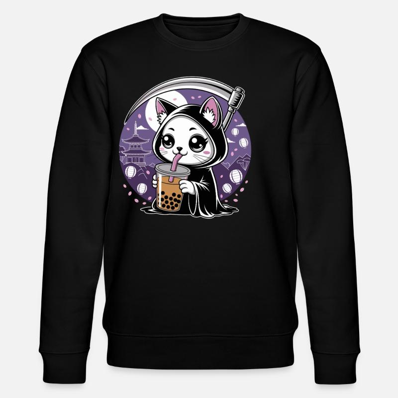 Sensenmann Anime Katze Kirschblüte - Stanley/Stella Unisex Bio-Sweatshirt CHANGER  - Schwarz