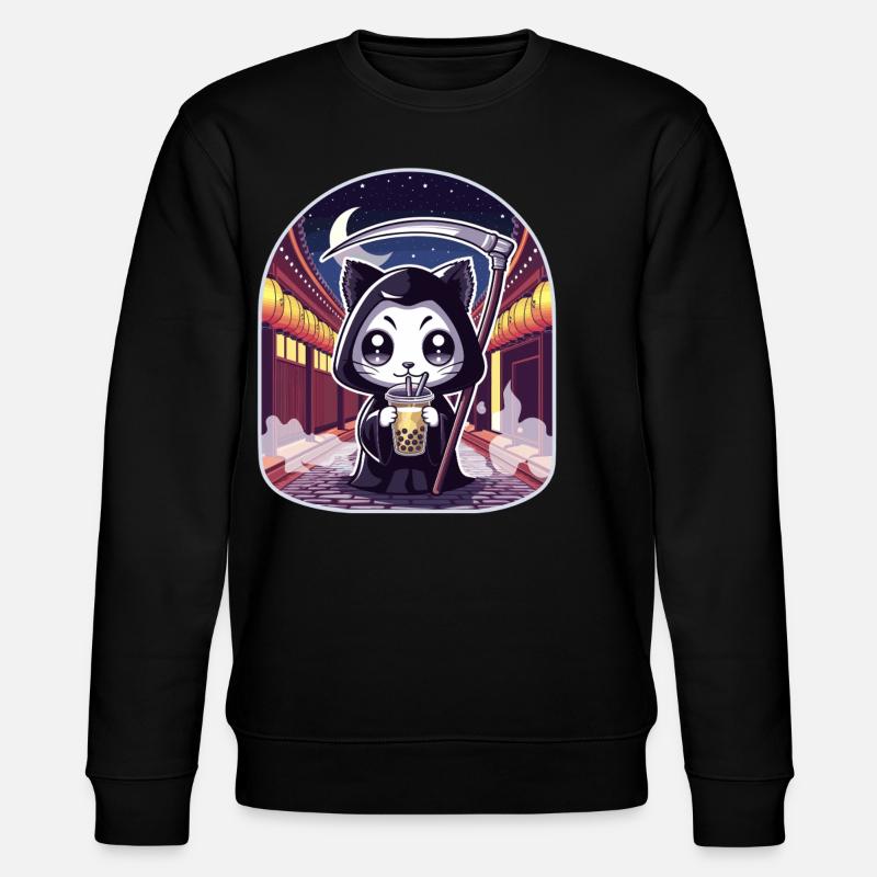 Sensenmann Anime Katze Kirschblüte - Stanley/Stella Unisex Bio-Sweatshirt CHANGER  - Schwarz