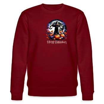 Scaredy Cat No Treats Just Halloween Tricks - Stanley/Stella CHANGER Unisex Organic Sweatshirt - burgundy - Front - Nik (191cm) & Marisol (170cm)