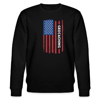 Geocacher Us Flag Geocaching - Stanley/Stella Unisex Bio-Sweatshirt CHANGER  - Schwarz - Vorne - Nik (191cm) & Marisol (170cm)
