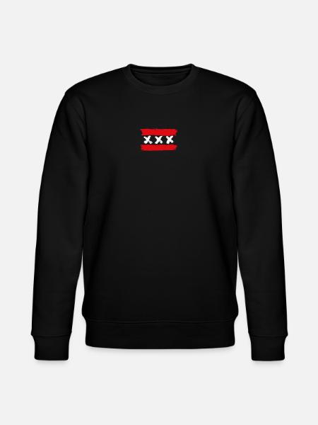Three White Xs on Red Brushstrokes - Stanley/Stella CHANGER Unisex Organic Sweatshirt - black