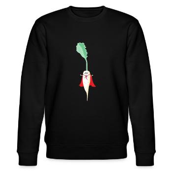 Lustiger Rettich als Held - Stanley/Stella Unisex Bio-Sweatshirt CHANGER  - Schwarz - Vorne - Nik (191cm) & Marisol (170cm)