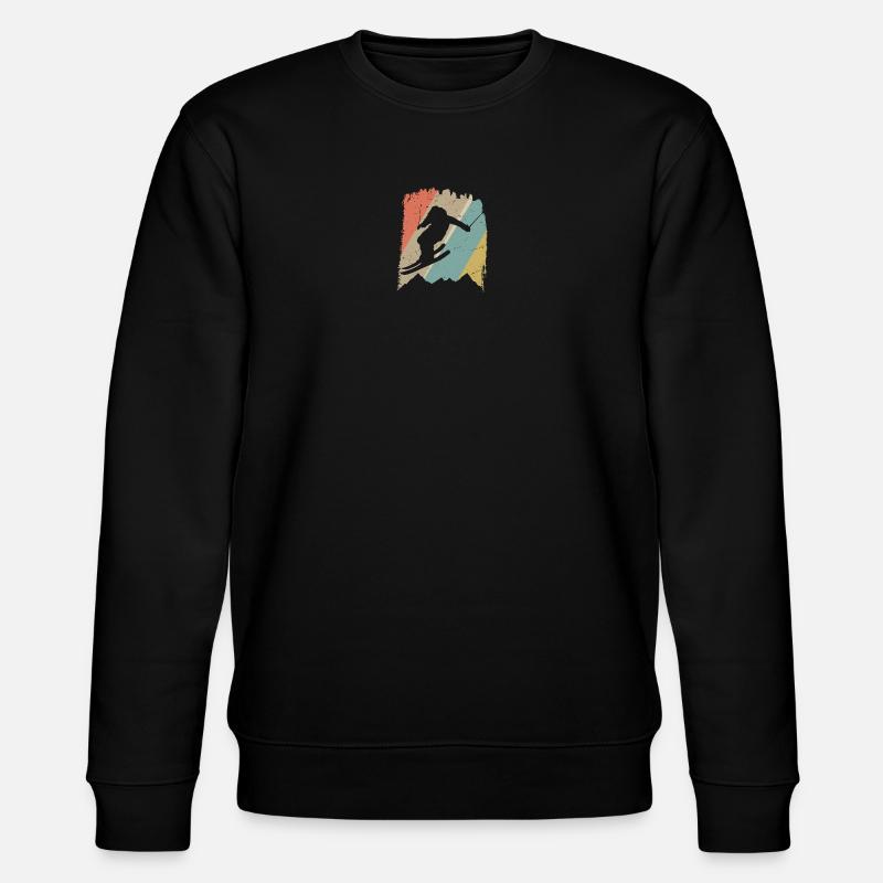Retro Snowboard Silhouette on Pastel Stripes - Stanley/Stella CHANGER Unisex Organic Sweatshirt - black