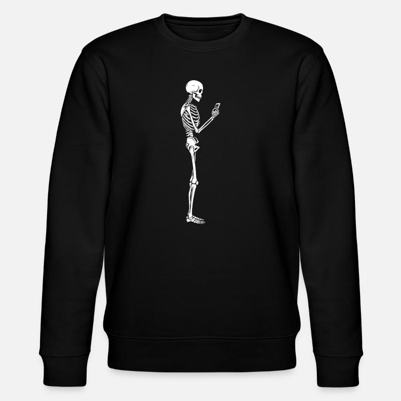 Funny Skeleton with smartphone texting  - Stanley/Stella CHANGER Unisex Organic Sweatshirt - black