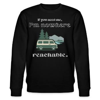 Vanlife Shirt – Nowhere Reachable Spruch Design - Stanley/Stella Unisex Bio-Sweatshirt CHANGER  - Schwarz - Vorne - Nik (191cm) & Marisol (170cm)