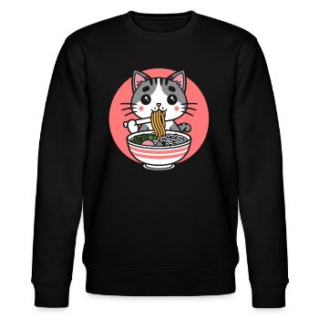 Katze Isst Ramen Niedliche Katze Kawaii Essen Nudeln Lustig - Stanley/Stella Unisex Bio-Sweatshirt CHANGER  - Schwarz - Vorne - Nik (191cm) & Marisol (170cm)