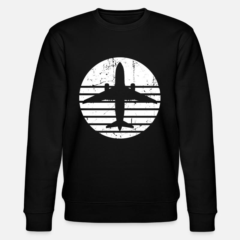 Flugzeug Silhouette mit Retro Line Design - Stanley/Stella Unisex Bio-Sweatshirt CHANGER  - Schwarz