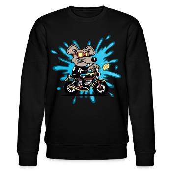 Maus Ratte Käse Motorrad Comic Cartoon - Stanley/Stella Unisex Bio-Sweatshirt CHANGER  - Schwarz - Vorne - Nik (191cm) & Marisol (170cm)