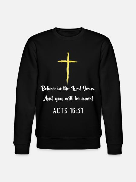 Kruis van het Geloof: Handelingen 16:31 Citeer Tee - Stanley/Stella Uniseks bio-sweatshirt CHANGER  - zwart