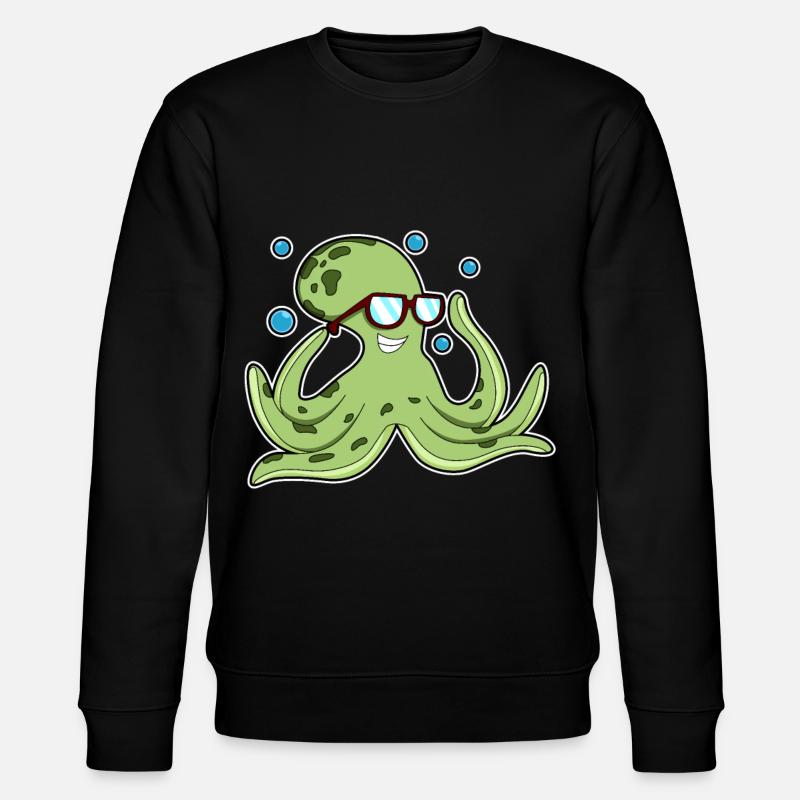 Krake mit Brille - Stanley/Stella Unisex Bio-Sweatshirt CHANGER  - Schwarz